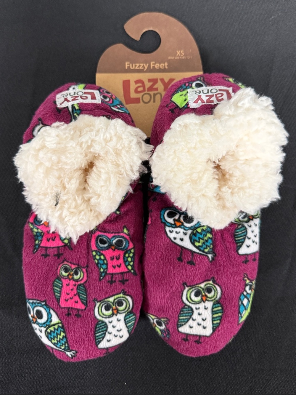 Lazy One Owl Fuzzy Feet Slippers - Magenta with Cream Sherpa - Picture 1 of 5